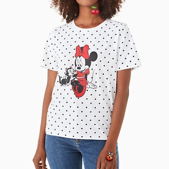 Disney X Kate Spade White Essential Cotton Minnie Mouse T-Shirt New Size Small - Picture 1 of 11
